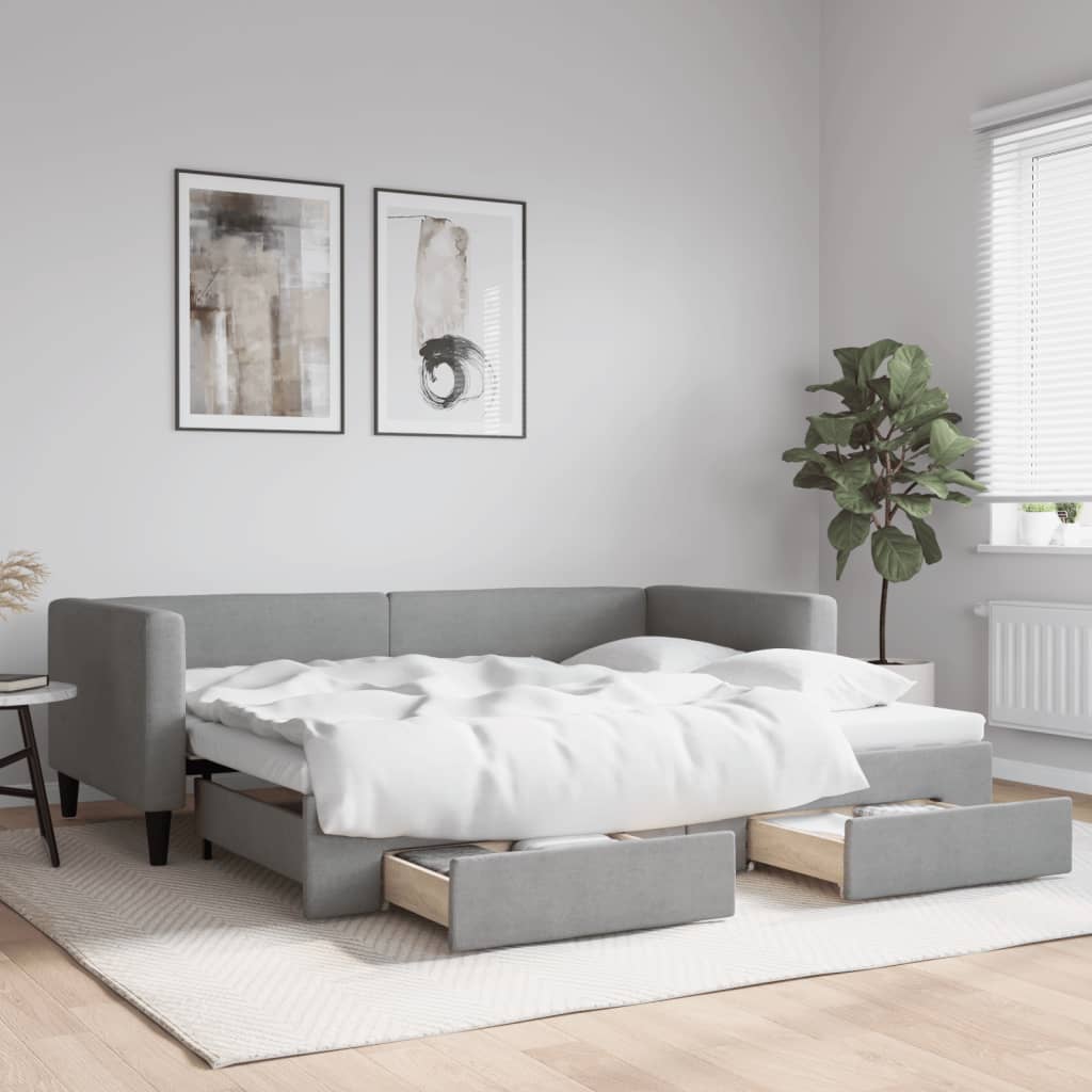 vidaXL Rozkladacia denná posteľ so zásuvkami bledosivá 90x200 cm látka