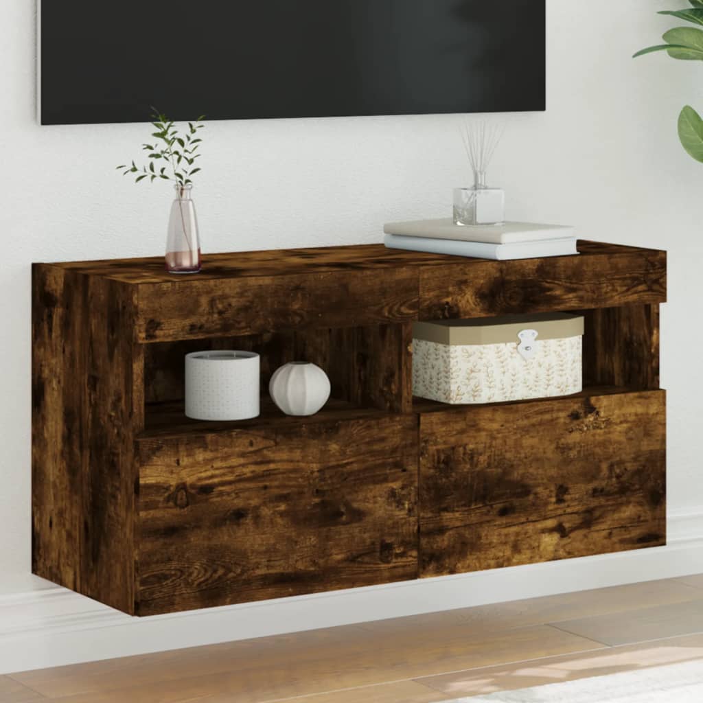 vidaXL TV nástenná skrinka s LED svetlami dymový dub 80x30x40 cm