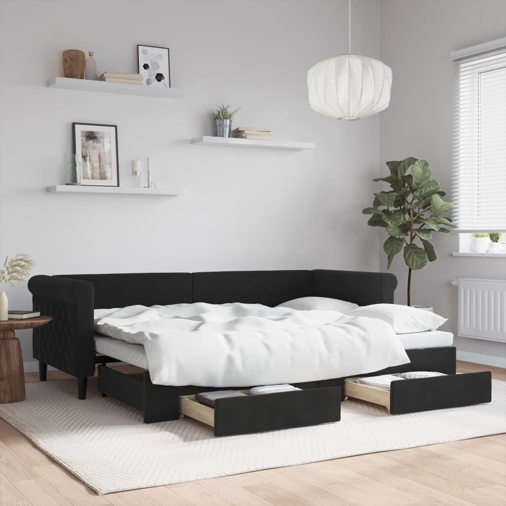 vidaXL Rozkladacia denná posteľ so zásuvkami čierna 80x200 cm látka