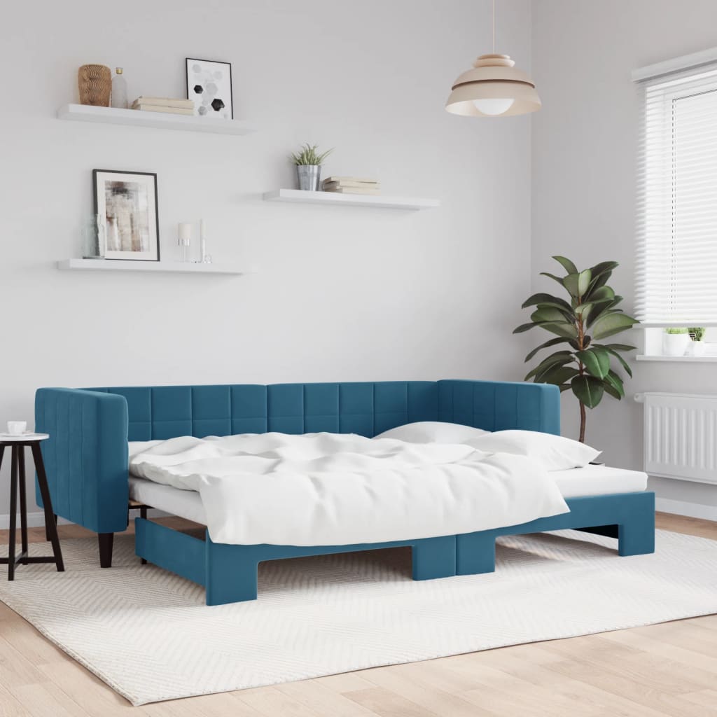 vidaXL Denná posteľ s rozkladacou posteľou modrá 80x200 cm zamat