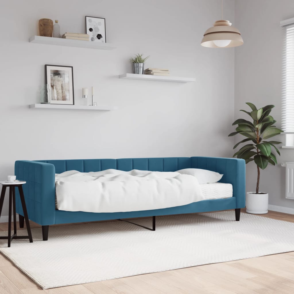 vidaXL Denná posteľ s matracom modrá 80x200 cm zamat