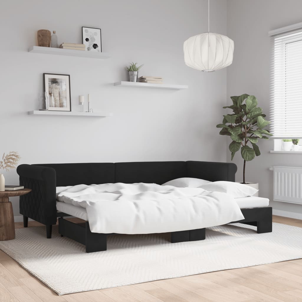 vidaXL Denná posteľ s rozkladacou posteľou čierna 80x200 cm zamat