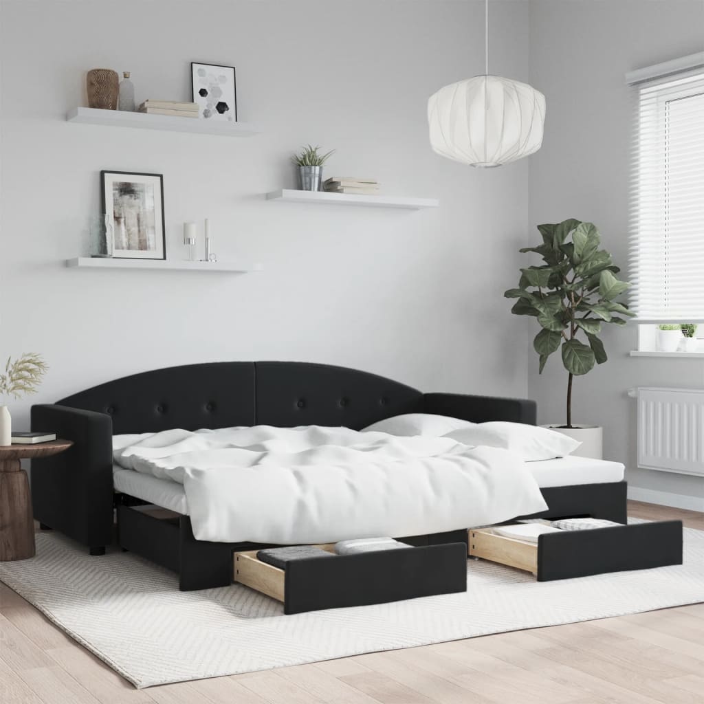 vidaXL Rozkladacia denná posteľ so zásuvkami čierna 80x200 cm látka