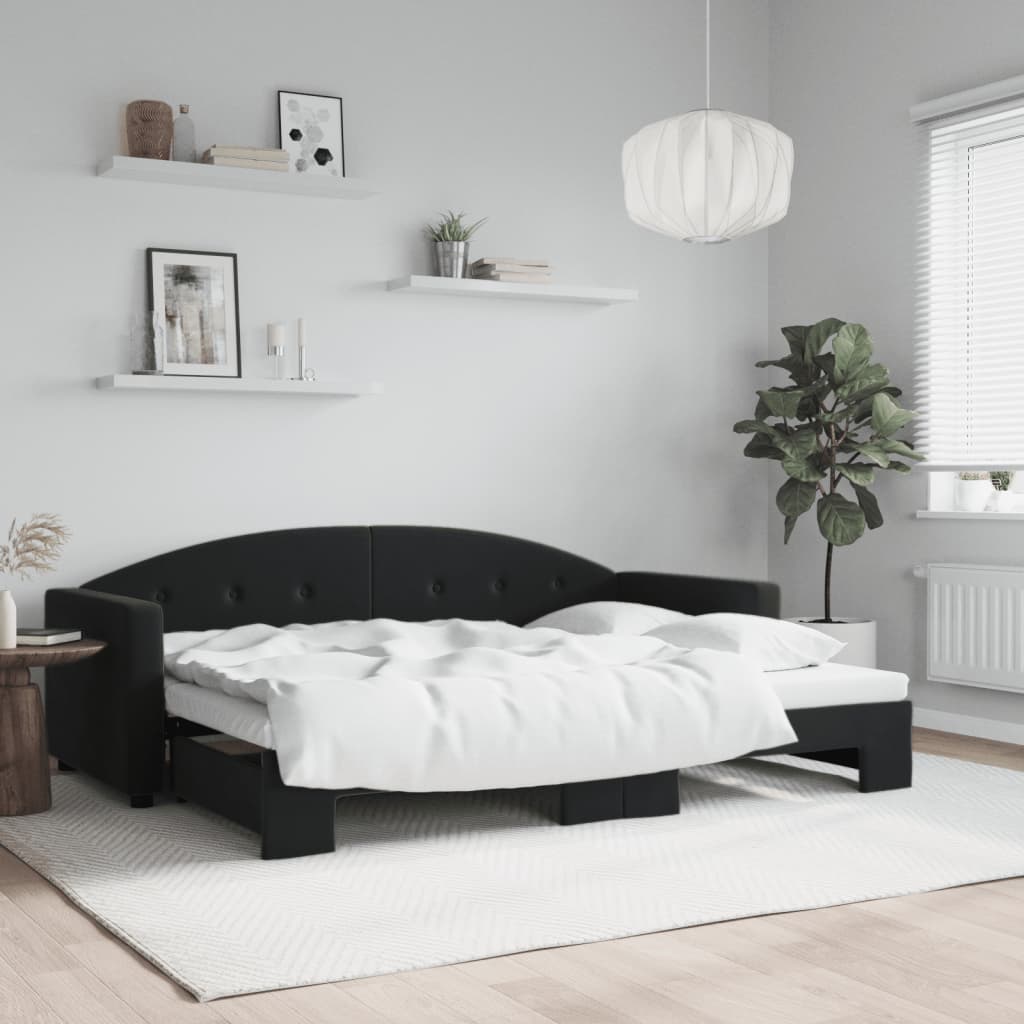 vidaXL Denná posteľ s rozkladacou posteľou čierna 80x200 cm zamat