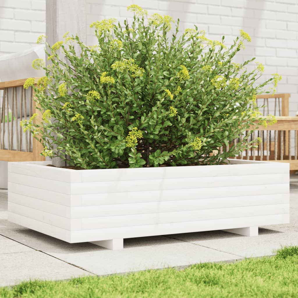vidaXL Záhradný kvetináč biely 90x60x26,5 cm masívna borovica