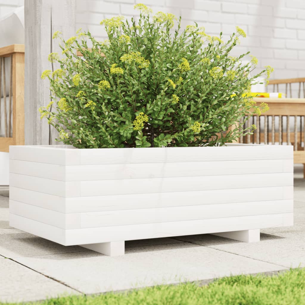 vidaXL Záhradný kvetináč biely 70x40x26,5 cm borovicový masív