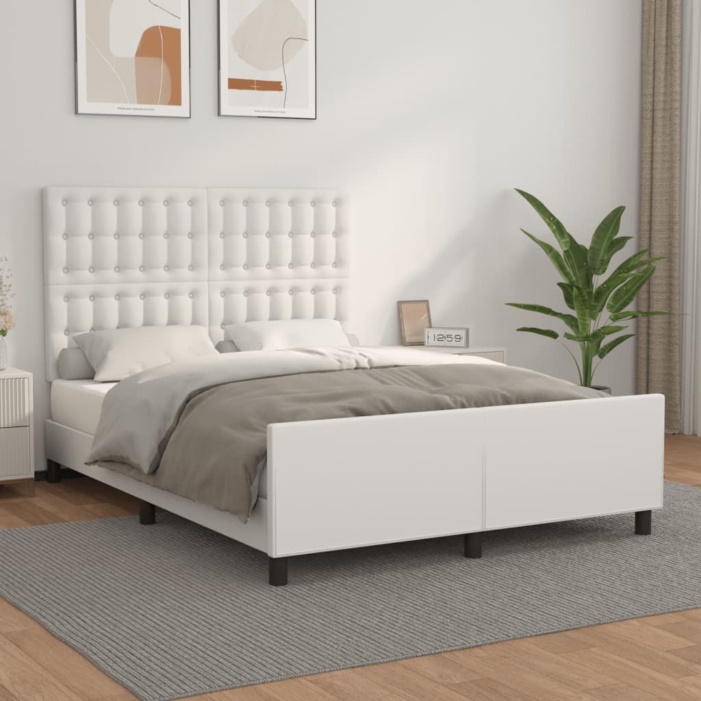 vidaXL Posteľný rám s čelom biely 140x190 cm umelá koža