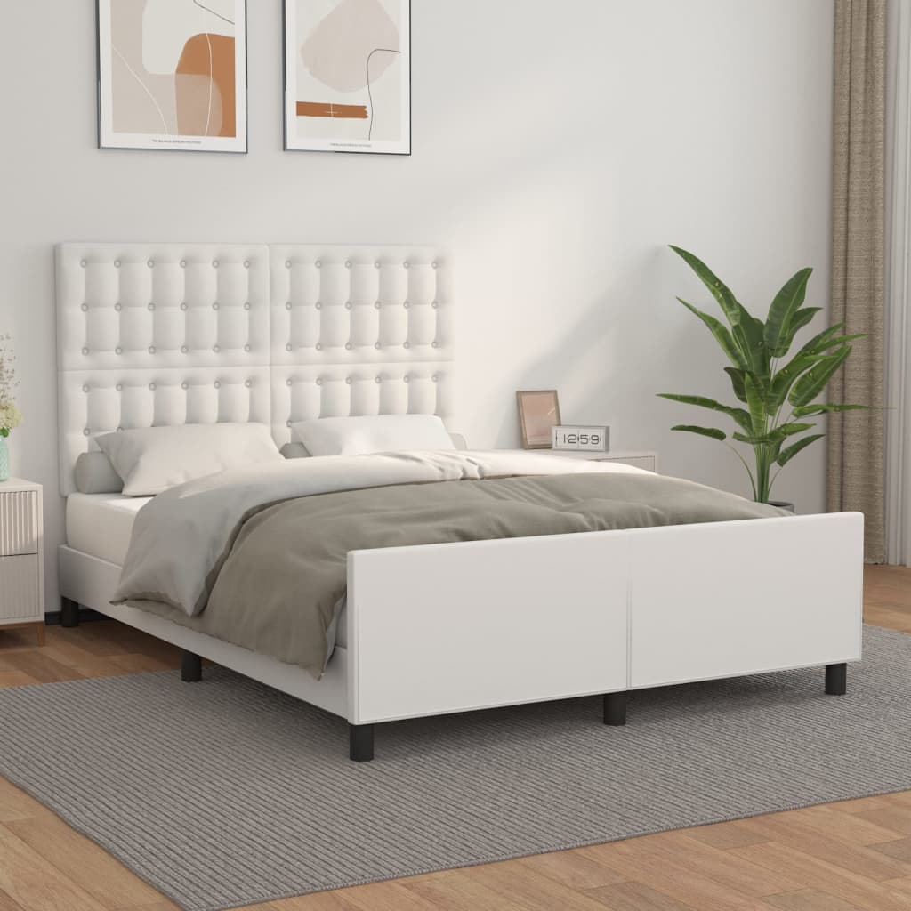 vidaXL Posteľný rám s čelom biely 140x200 cm umelá koža
