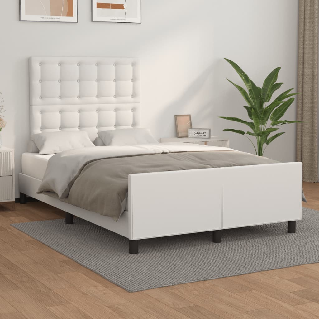 vidaXL Posteľný rám s čelom biely 120x200 cm umelá koža