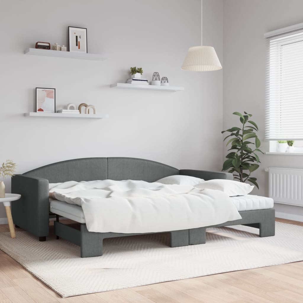 vidaXL Rozkladacia denná posteľ s matracmi tmavosivá 90x200 cm látka