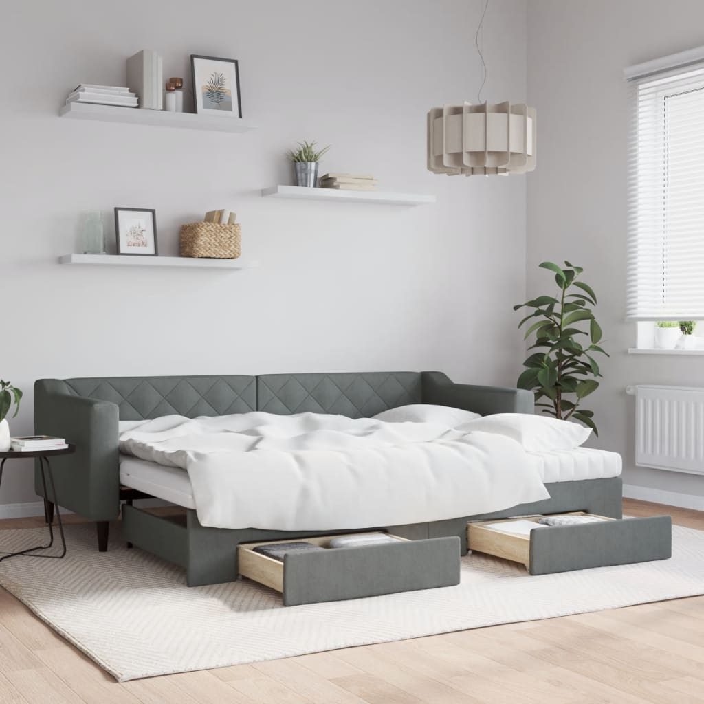 vidaXL Rozkladacia denná posteľ so zásuvkami tmavosivá 80x200 cm látka