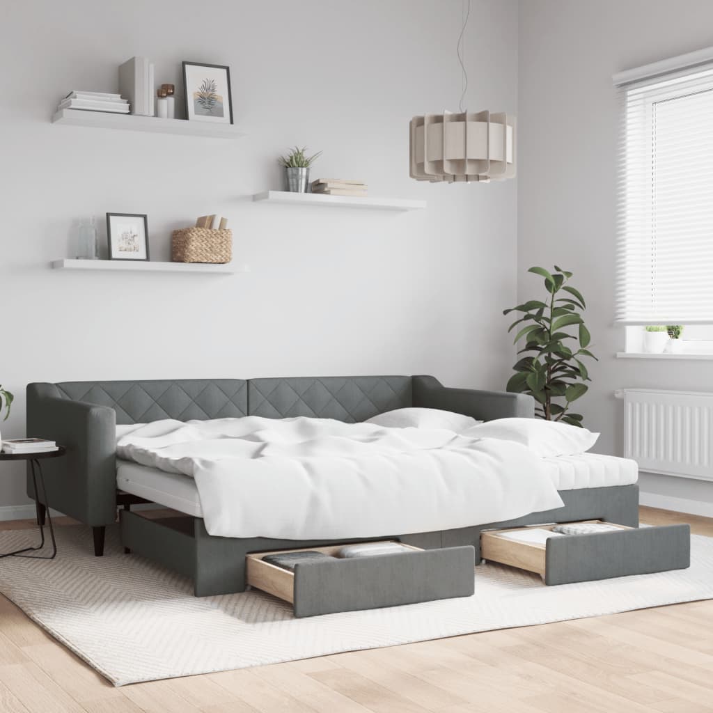 vidaXL Rozkladacia denná posteľ so zásuvkami tmavosivá 90x200 cm látka