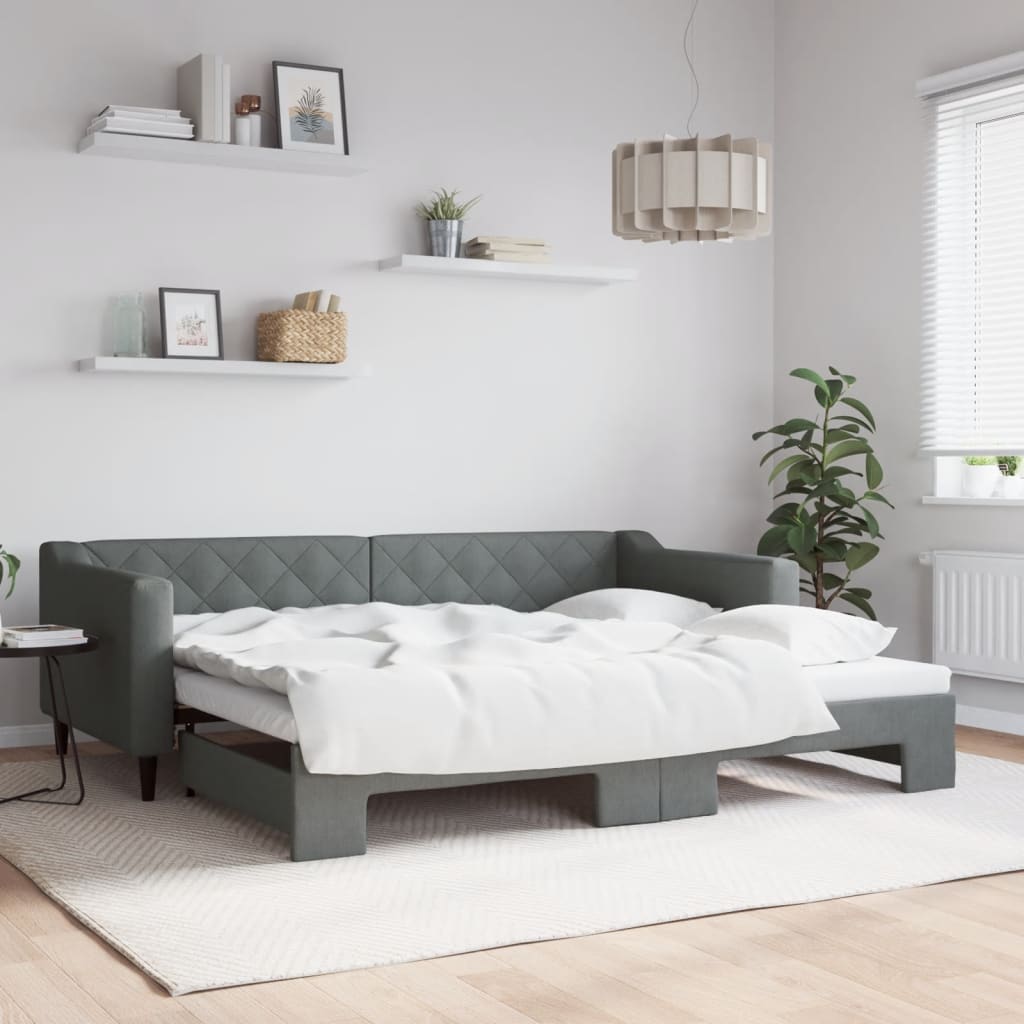 vidaXL Denná posteľ s rozkladacou posteľou tmavosivá 90x200 cm látka