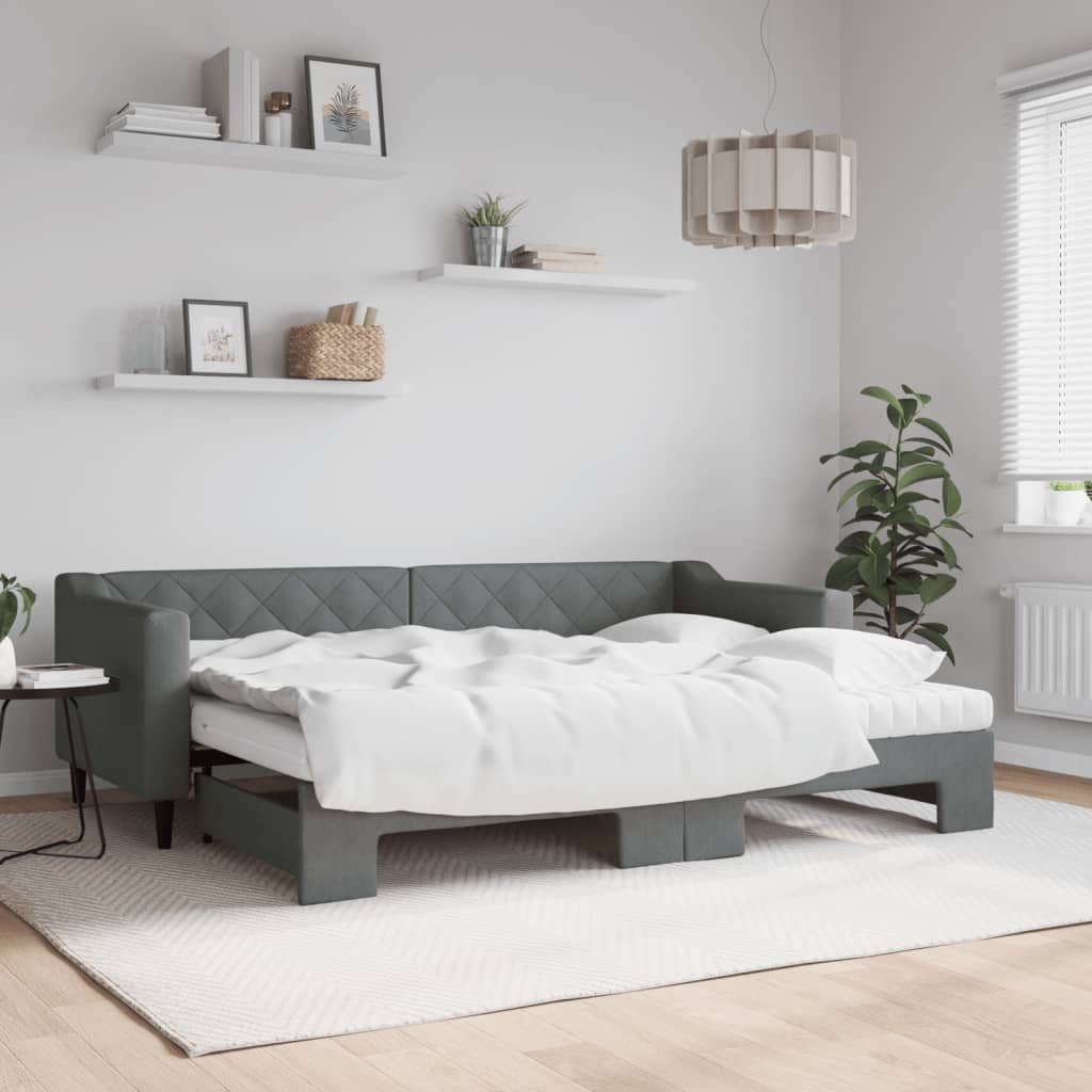 vidaXL Rozkladacia denná posteľ s matracmi tmavosivá 80x200 cm látka