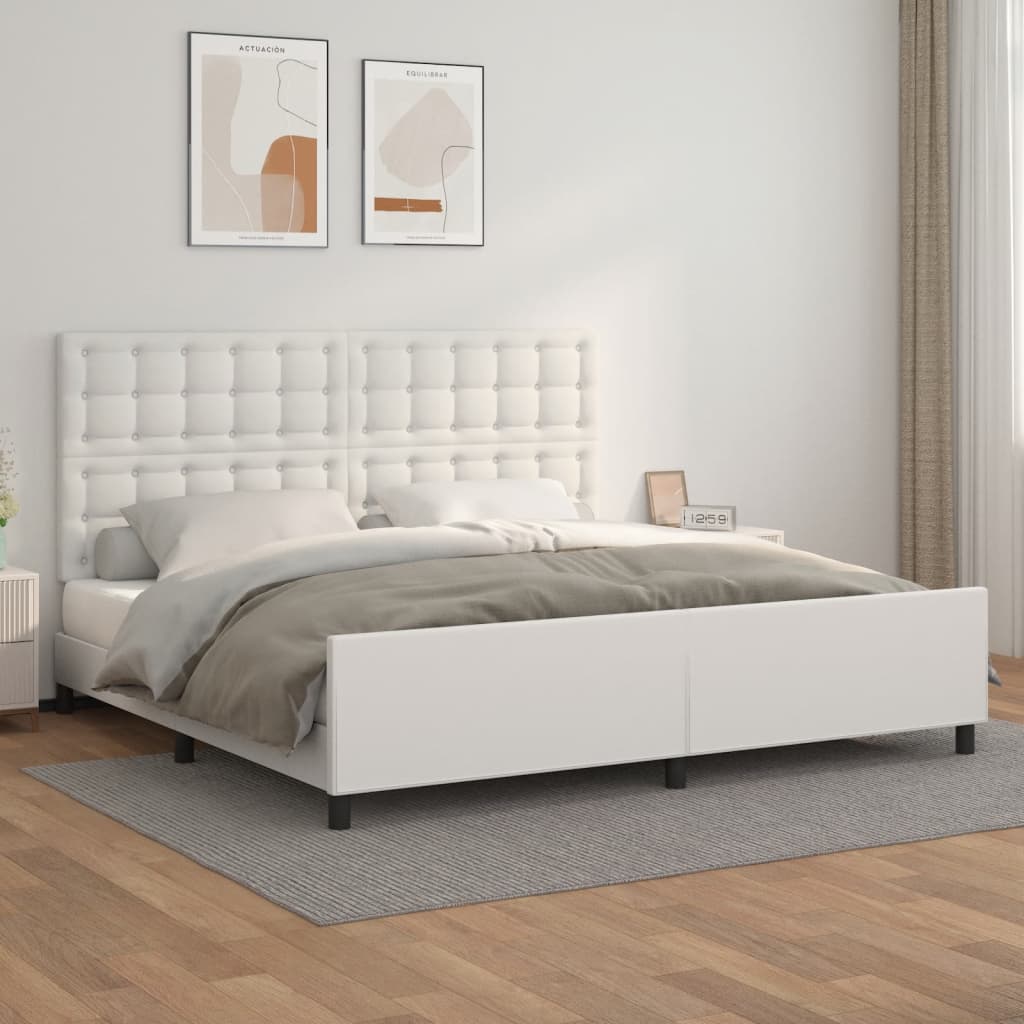 vidaXL Posteľný rám s čelom biely 200x200 cm umelá koža