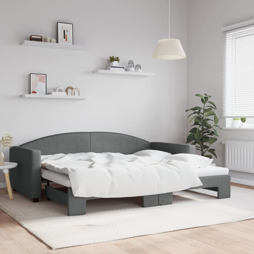 vidaXL Denná posteľ s rozkladacou posteľou tmavosivá 90x200 cm látka