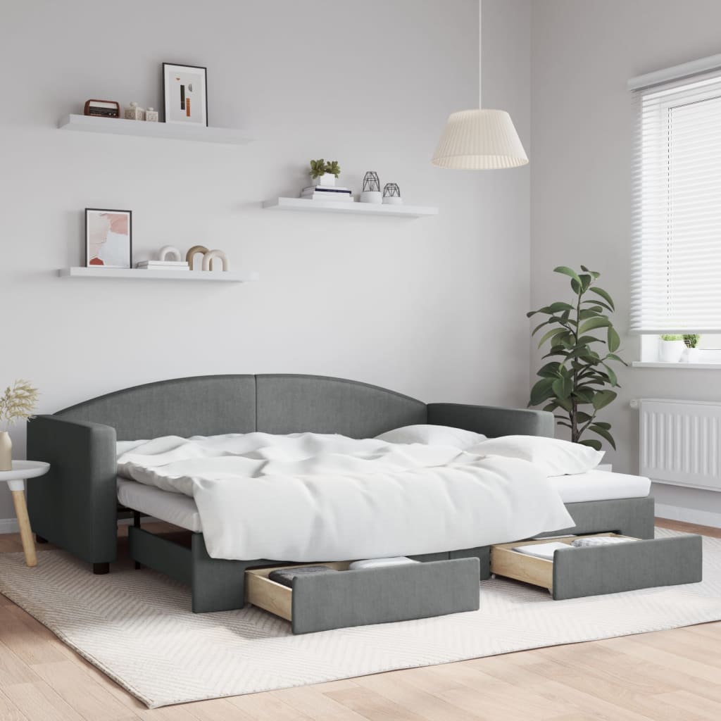 vidaXL Rozkladacia denná posteľ so zásuvkami tmavosivá 90x200 cm látka