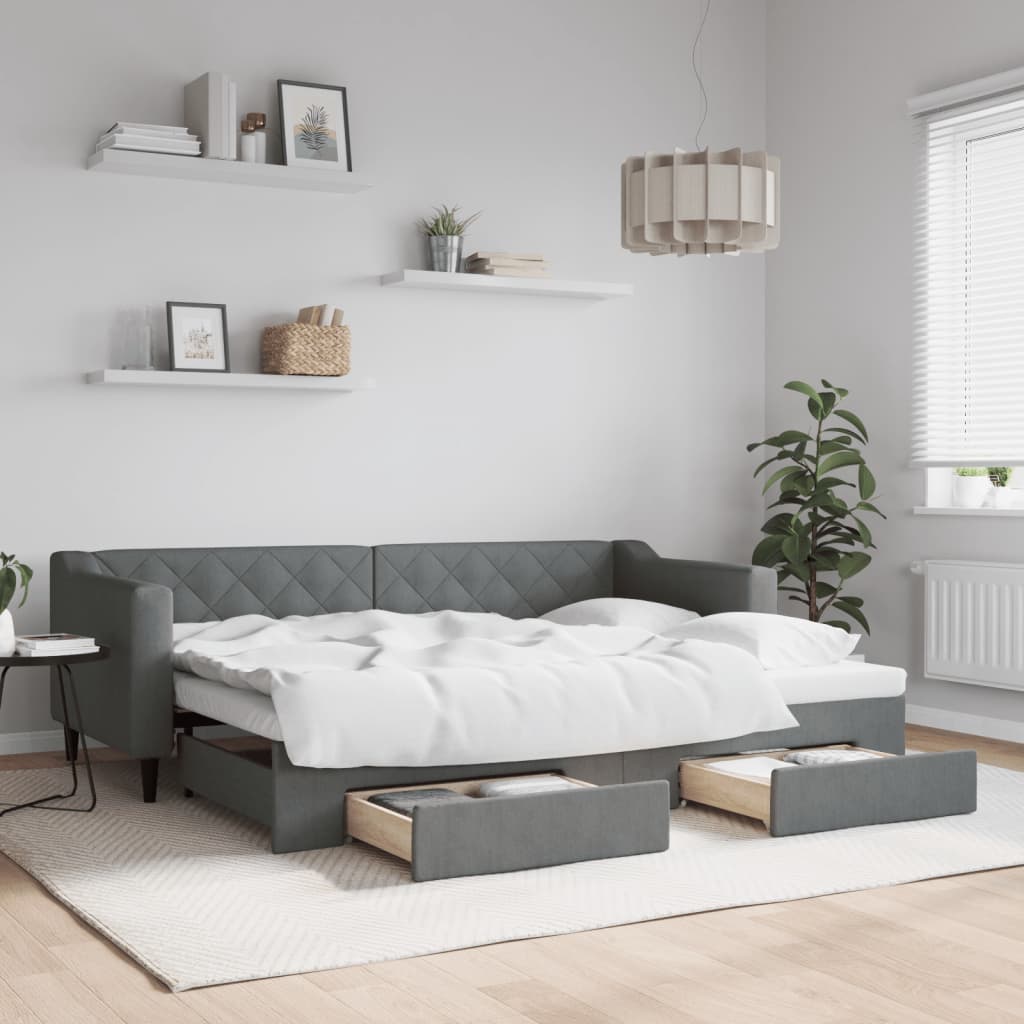 vidaXL Rozkladacia denná posteľ so zásuvkami tmavosivá 80x200 cm látka