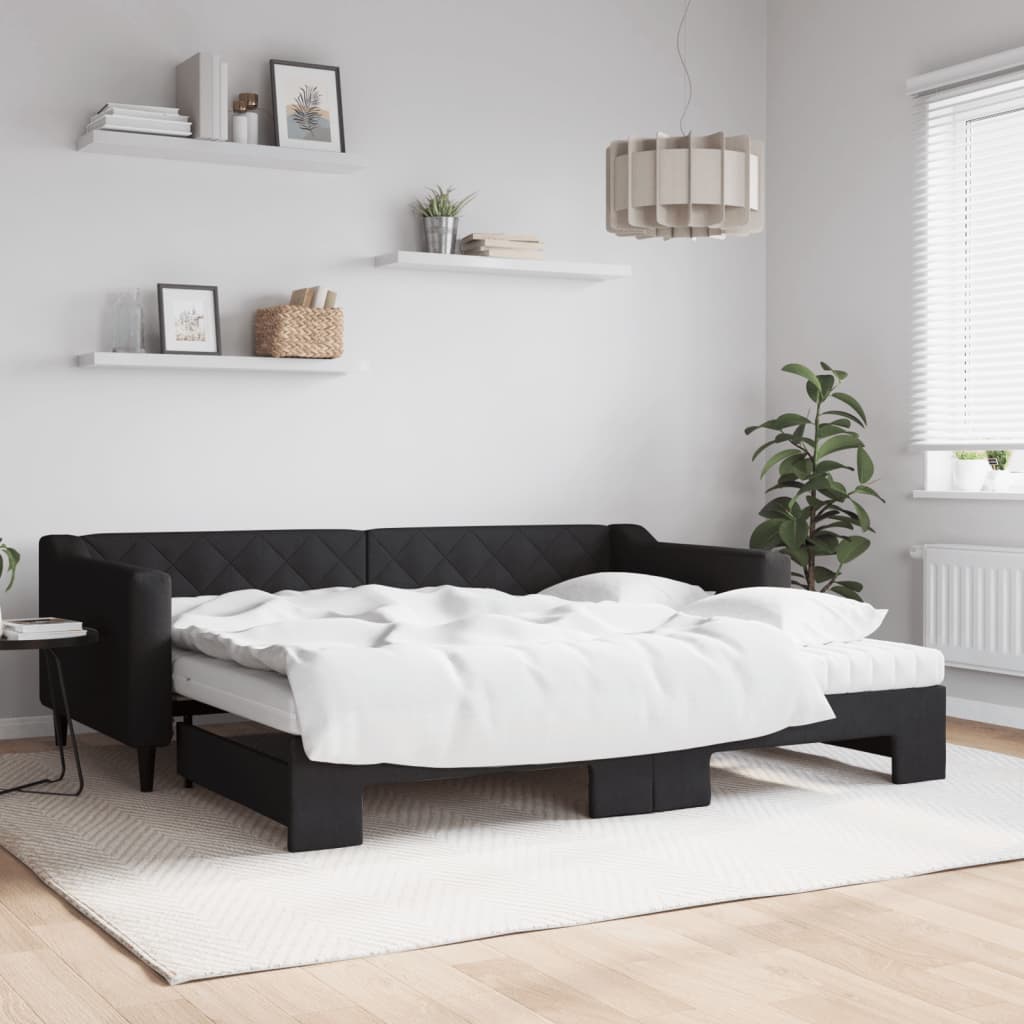 vidaXL Rozkladacia denná posteľ s matracmi čierna 90x200 cm látka
