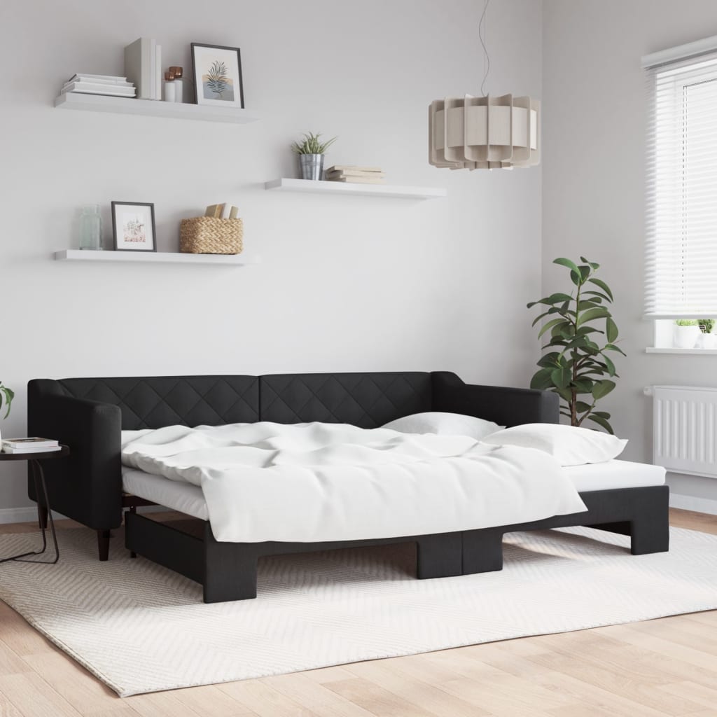 vidaXL Denná posteľ s rozkladacou posteľou čierna 90x200 cm látka