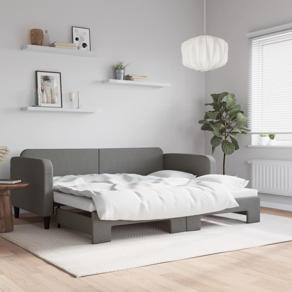 vidaXL Denná posteľ s rozkladacou posteľou tmavosivá 90x200 cm látka