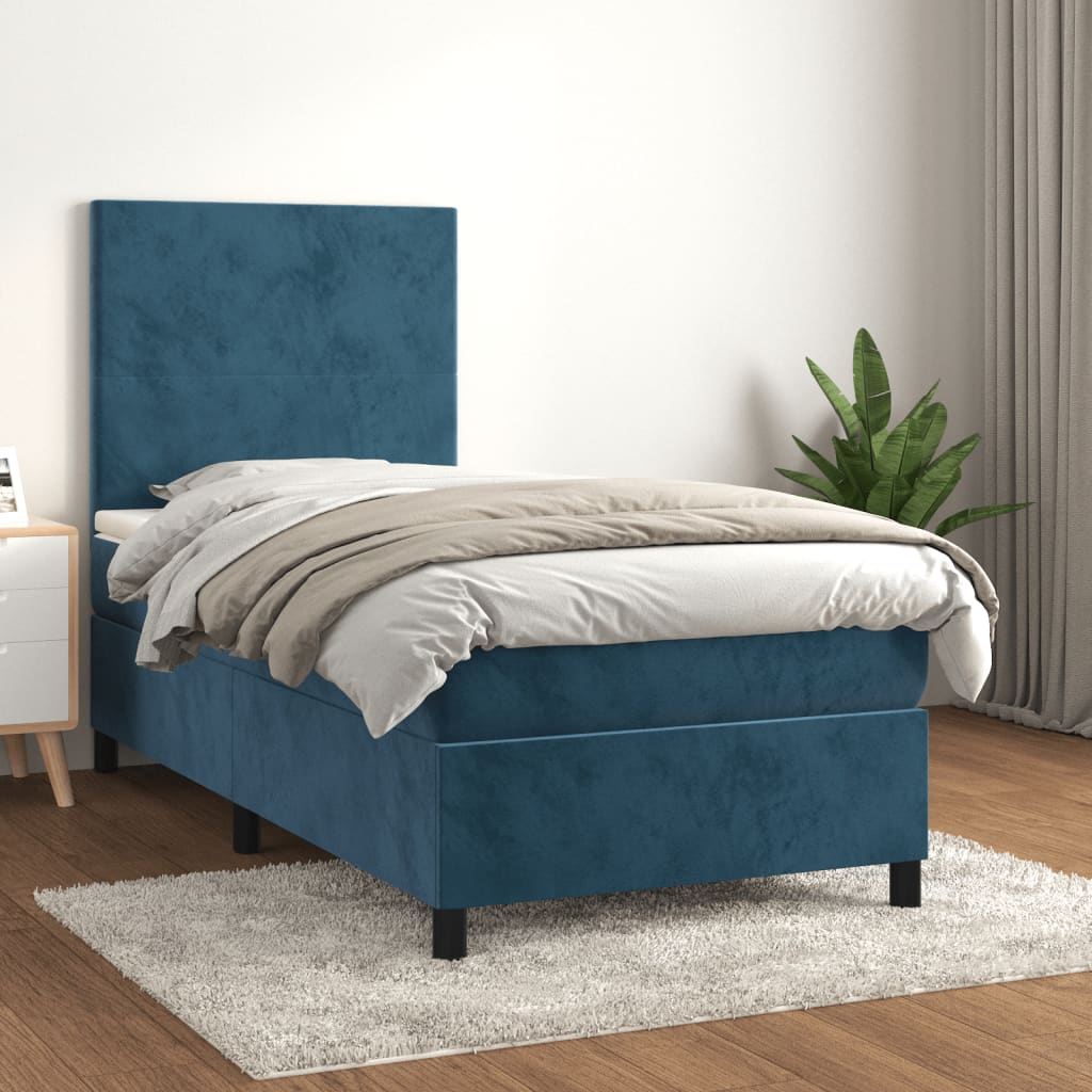 vidaXL Posteľný rám boxsping s matracom tmavomodrý 90x200 cm zamat