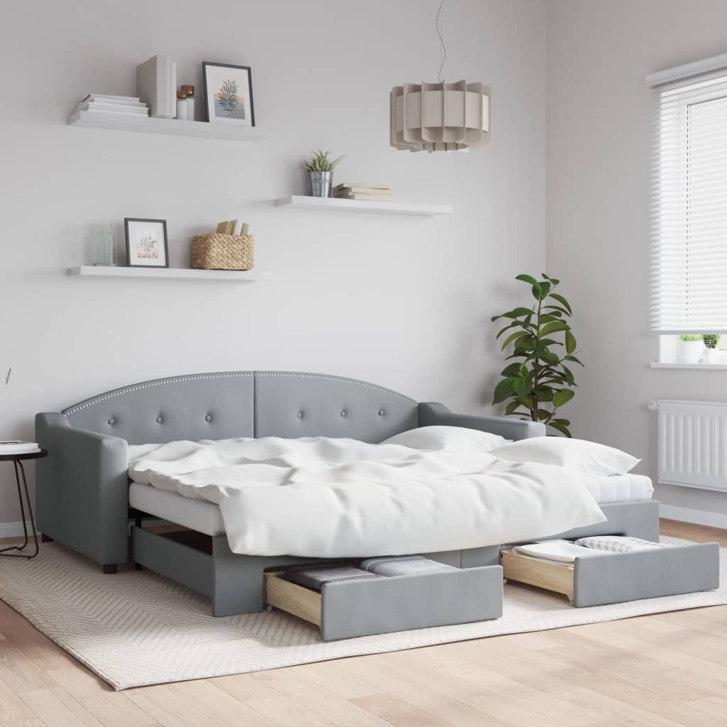 vidaXL Rozkladacia denná posteľ so zásuvkami bledosivá 90x190 cm látka
