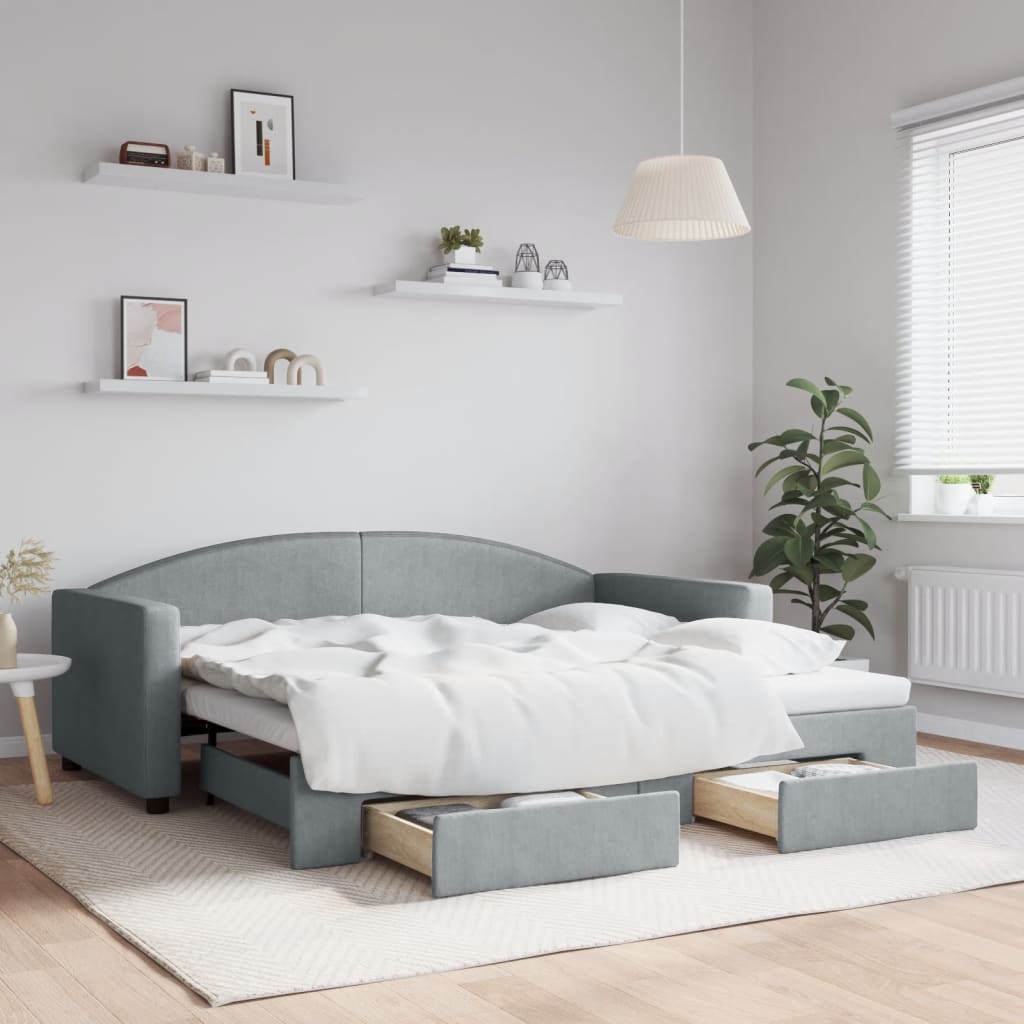 vidaXL Rozkladacia denná posteľ so zásuvkami bledosivá 90x190 cm látka