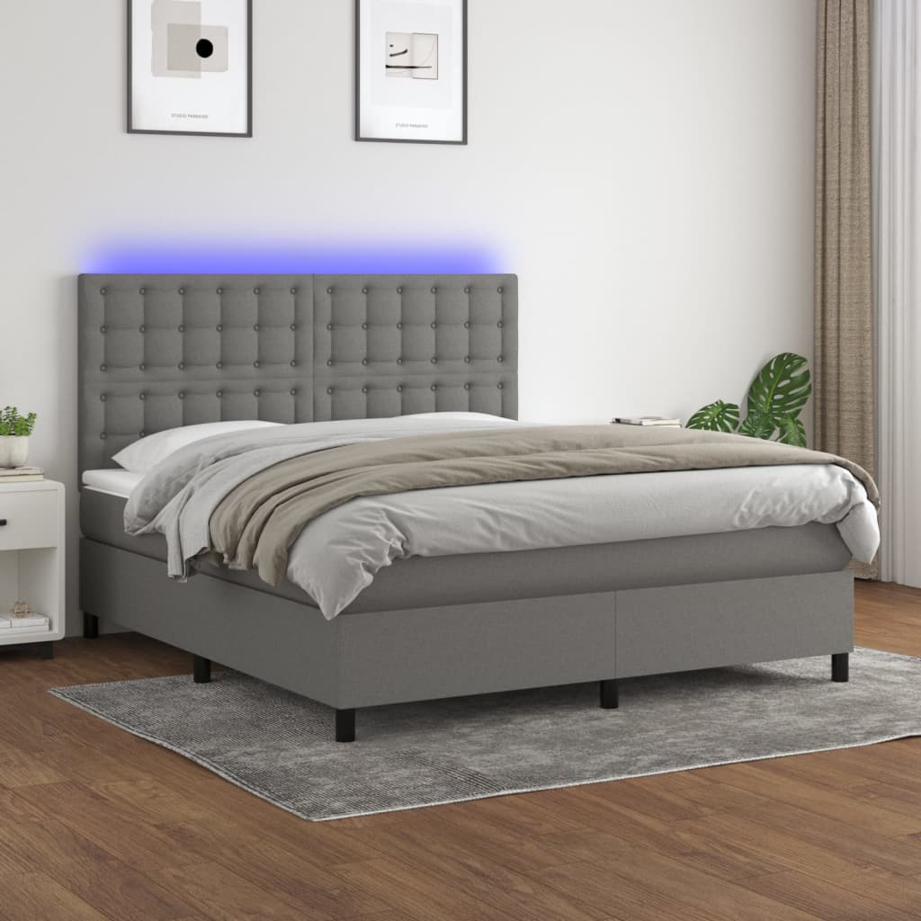 vidaXL Posteľ boxsping s matracom a LED tmavosivá 160x200 cm látka