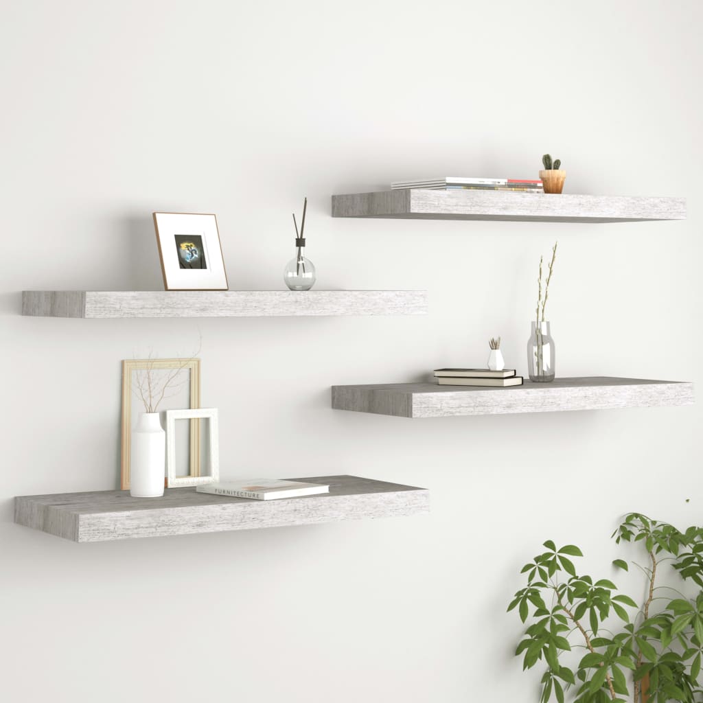 vidaXL Plávajúce nástenné police 4 ks, betónovosivé 60x23,5x3,8 cm MDF