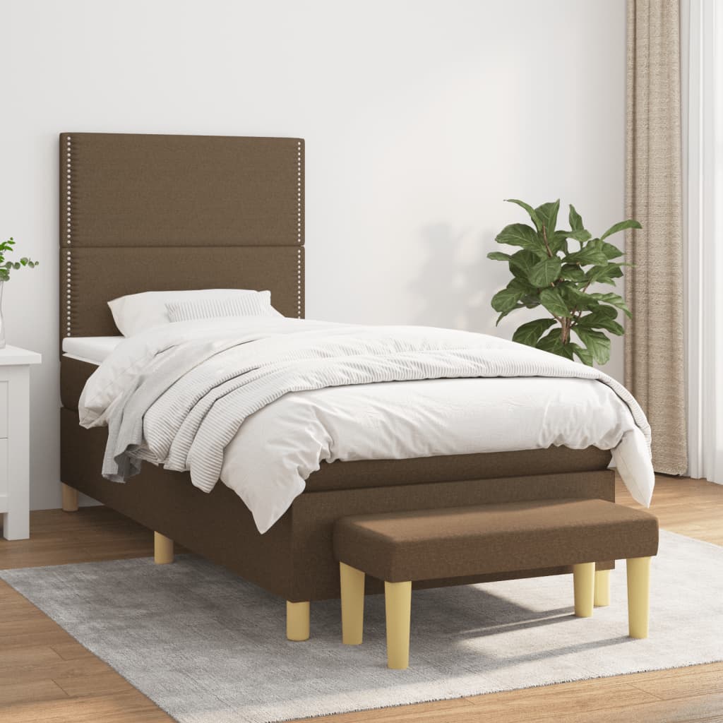 vidaXL Posteľný rám boxsping s matracom hnedý 90x200 cm látka