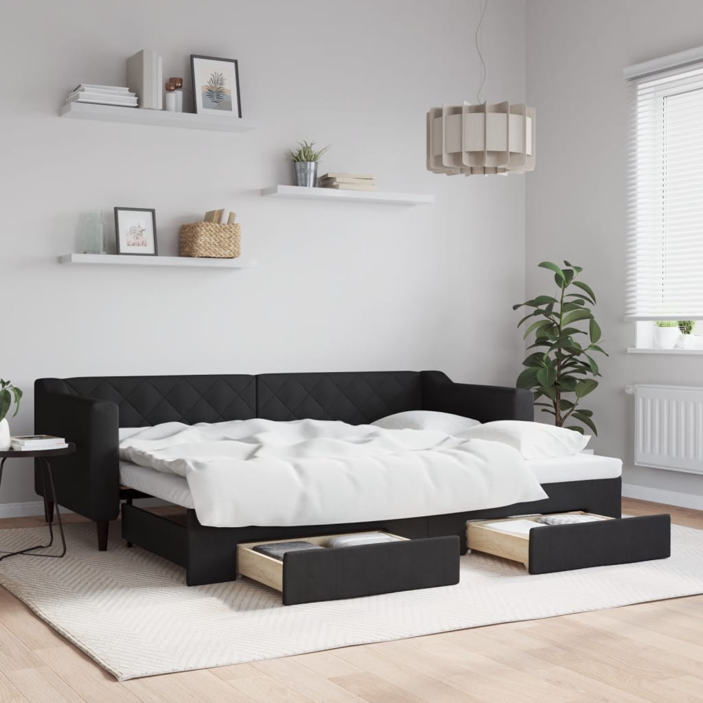 vidaXL Rozkladacia denná posteľ so zásuvkami čierna 80x200 cm látka