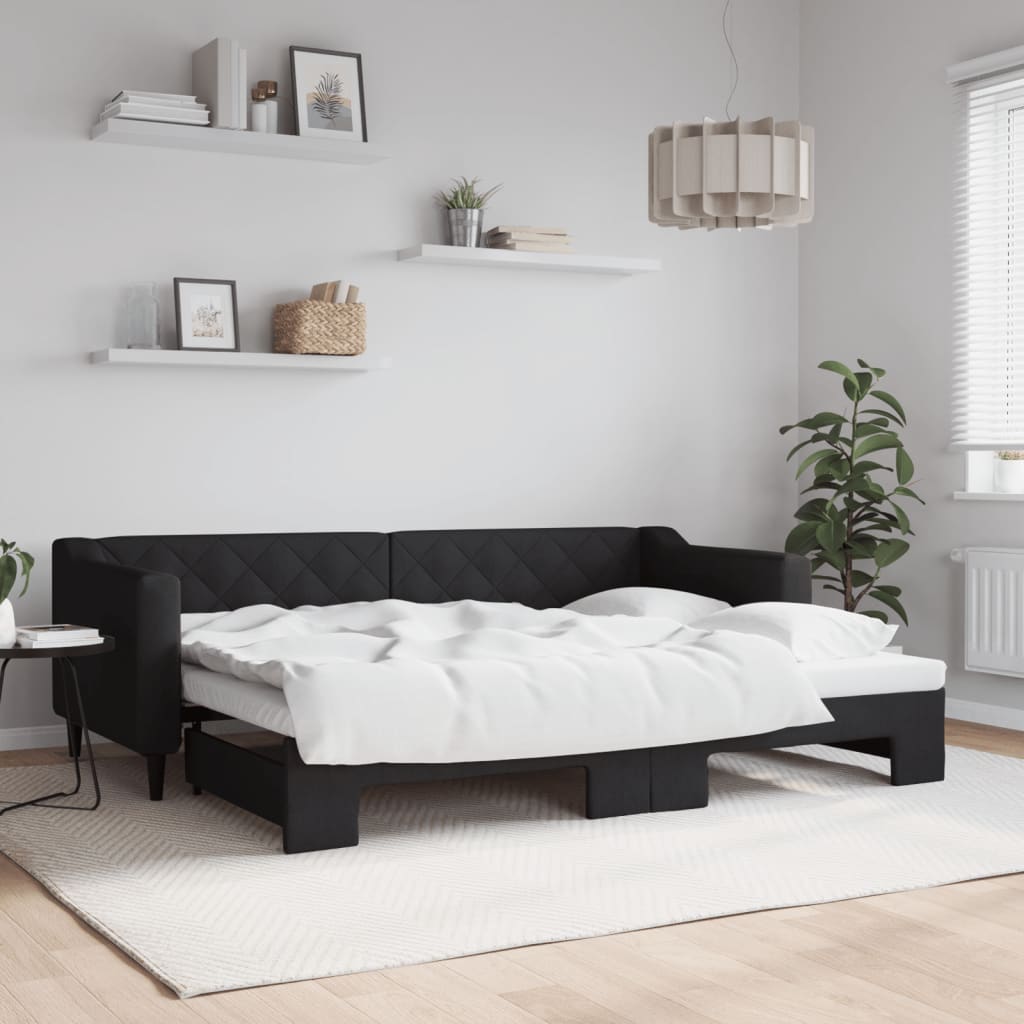 vidaXL Denná posteľ s rozkladacou posteľou čierna 80x200 cm látka