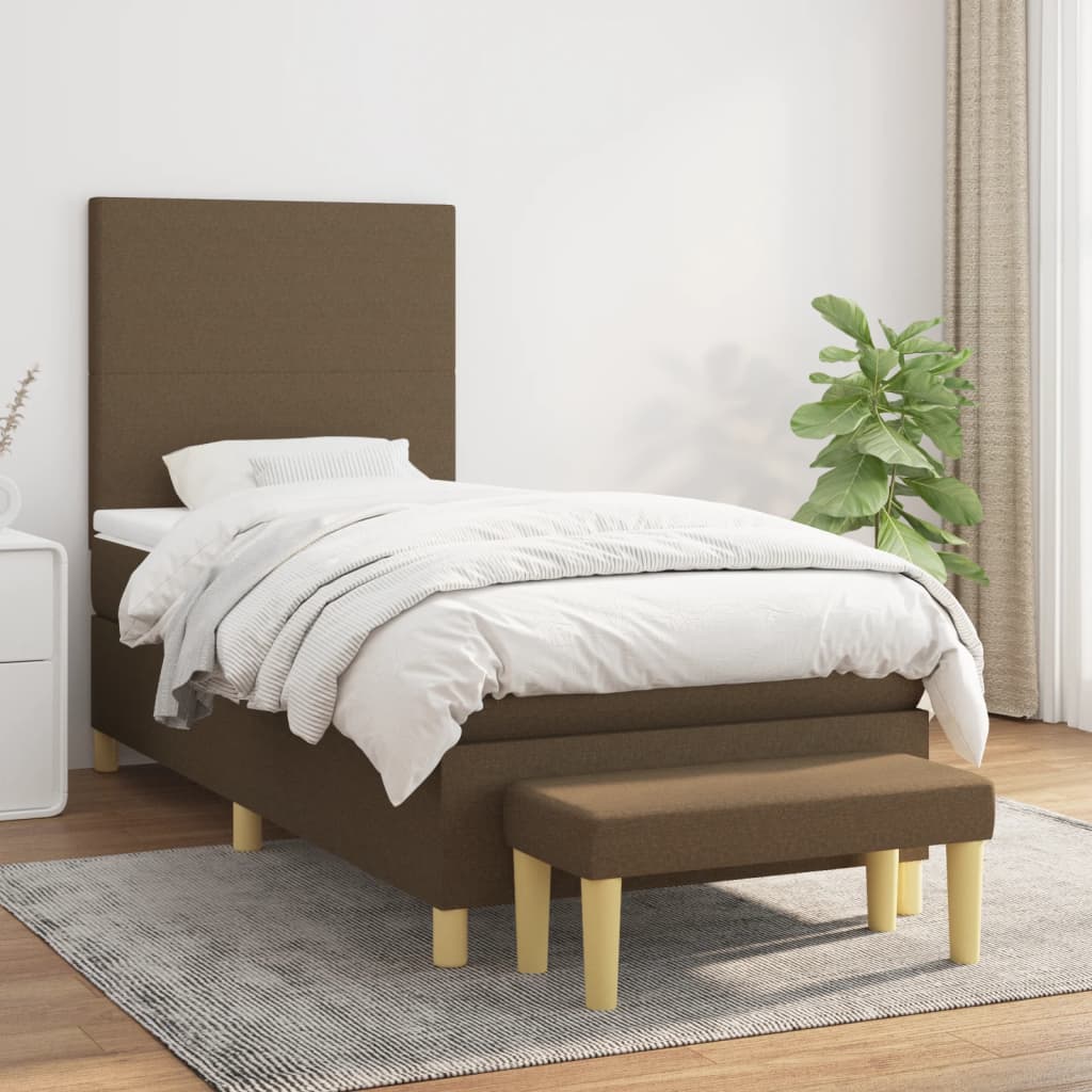 vidaXL Posteľný rám boxsping s matracom hnedý 90x200 cm látka