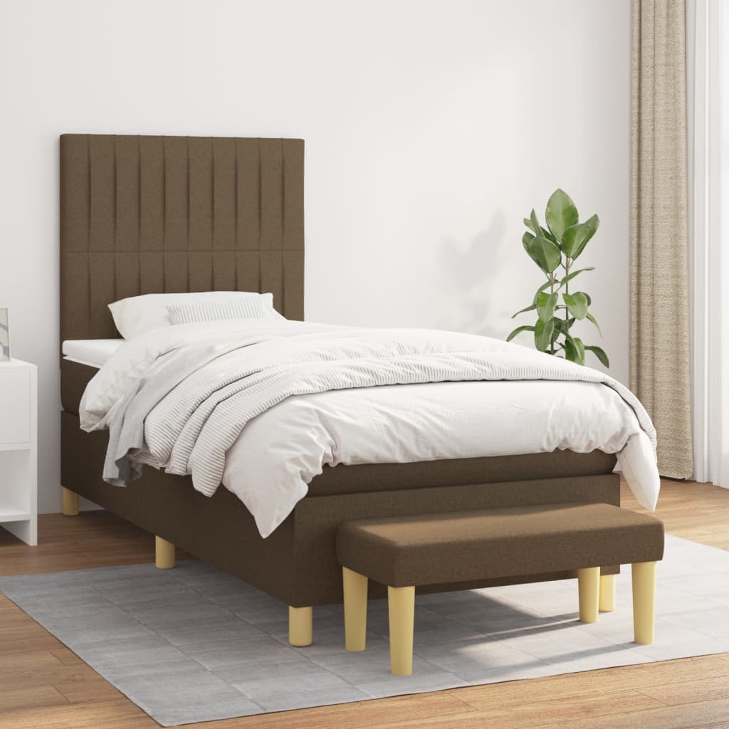 vidaXL Posteľný rám boxsping s matracom hnedý 90x200 cm látka