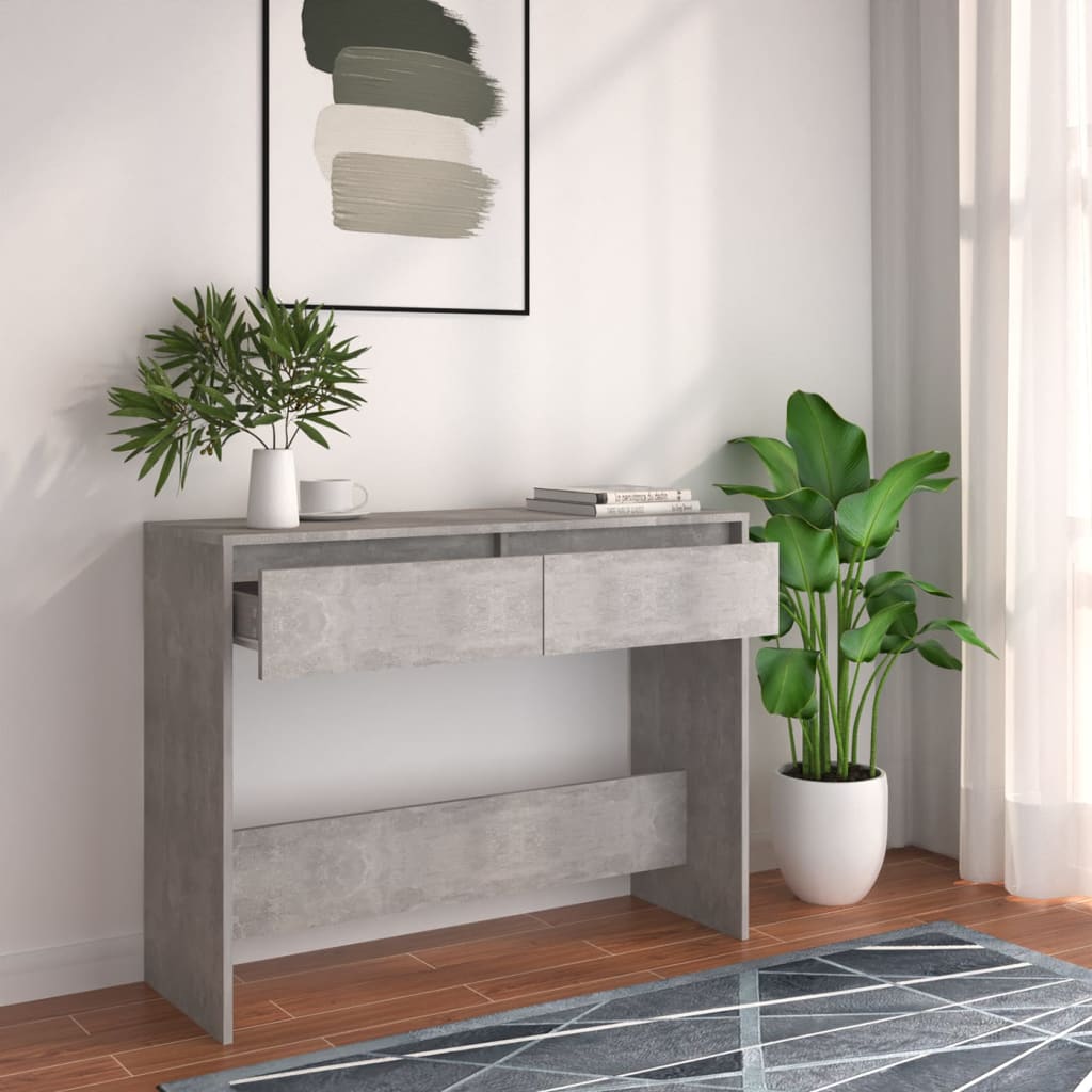 vidaXL Konzolový stolík, betónovo sivý 100x35x76,5cm, kompozitné drevo