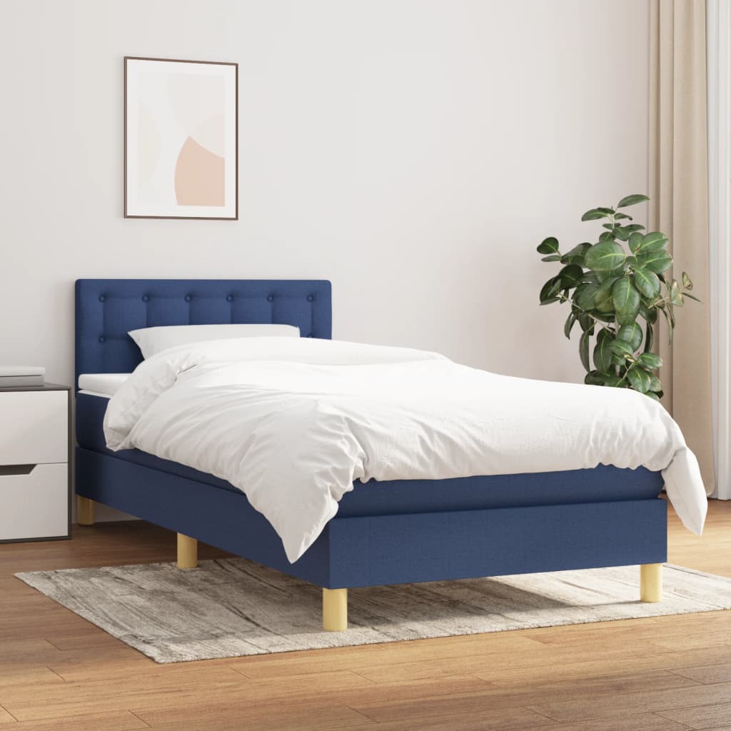 vidaXL Posteľný rám boxsping s matracom modrý 80x200 cm látka