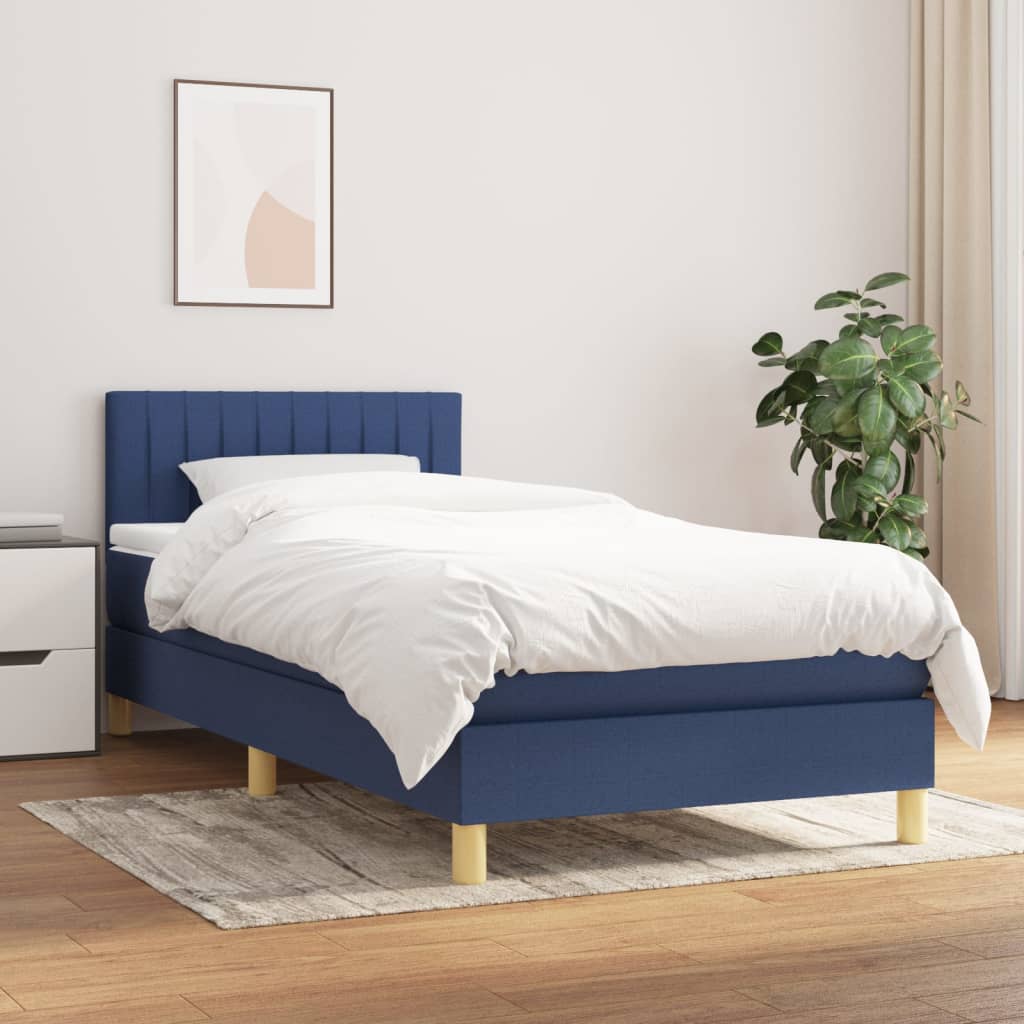 vidaXL Posteľný rám boxsping s matracom modrý 80x200 cm látka