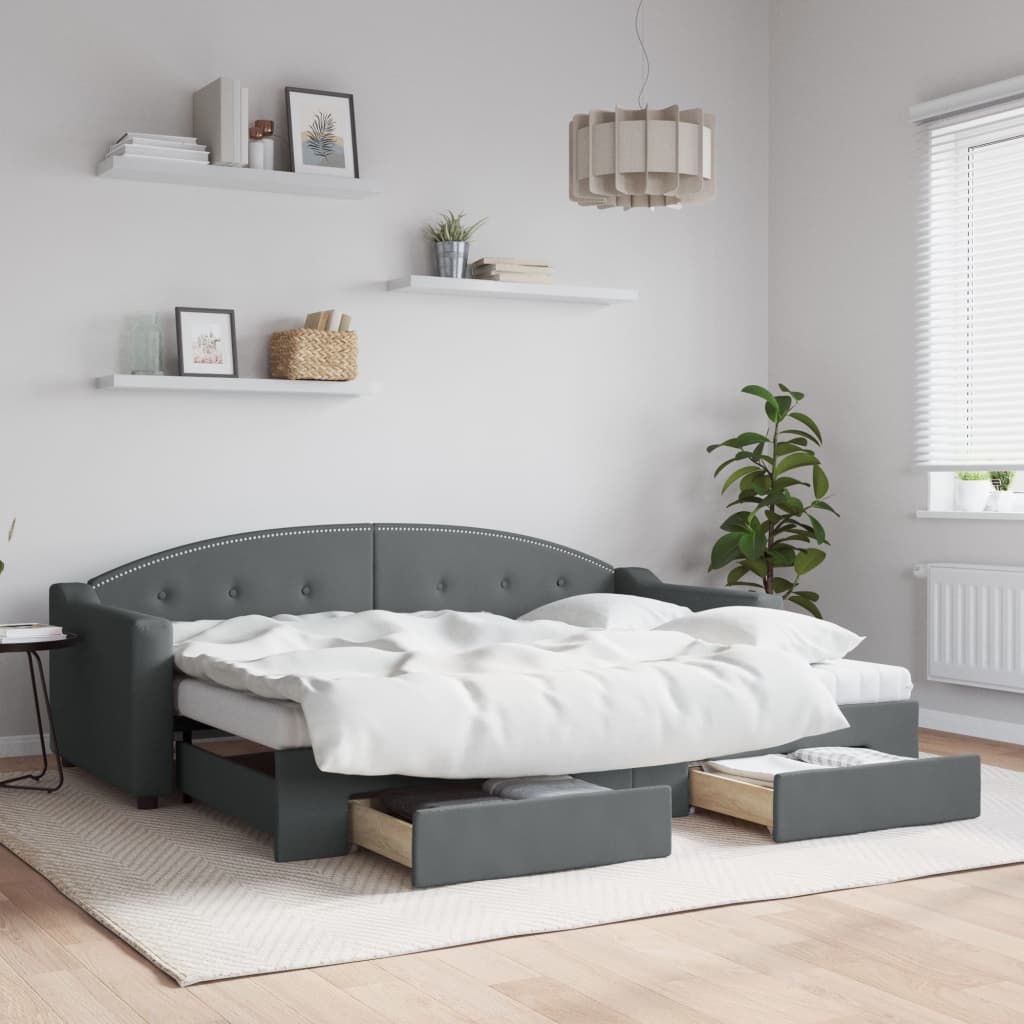 vidaXL Rozkladacia denná posteľ so zásuvkami tmavosivá 80x200 cm látka