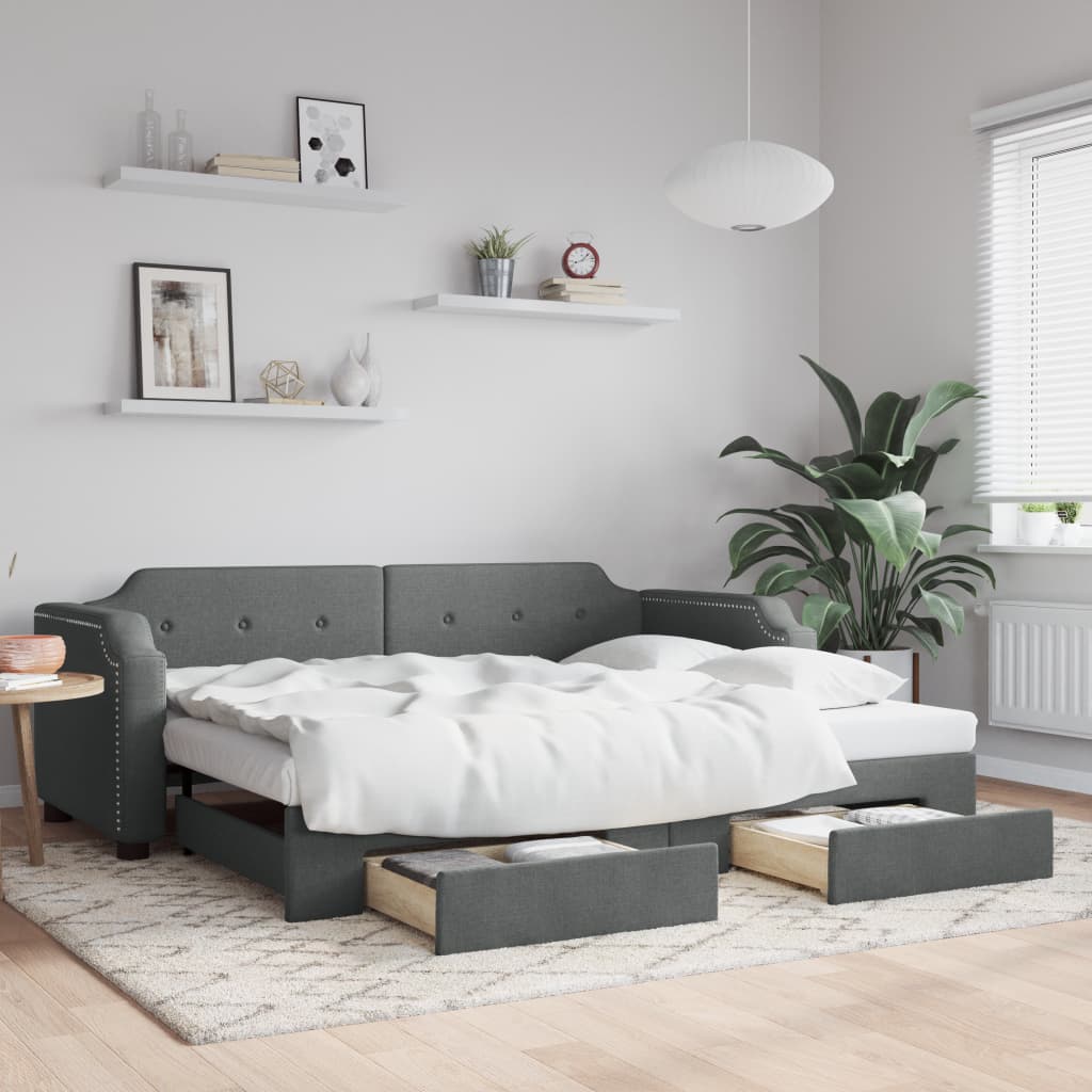 vidaXL Rozkladacia denná posteľ so zásuvkami tmavosivá 100x200cm látka