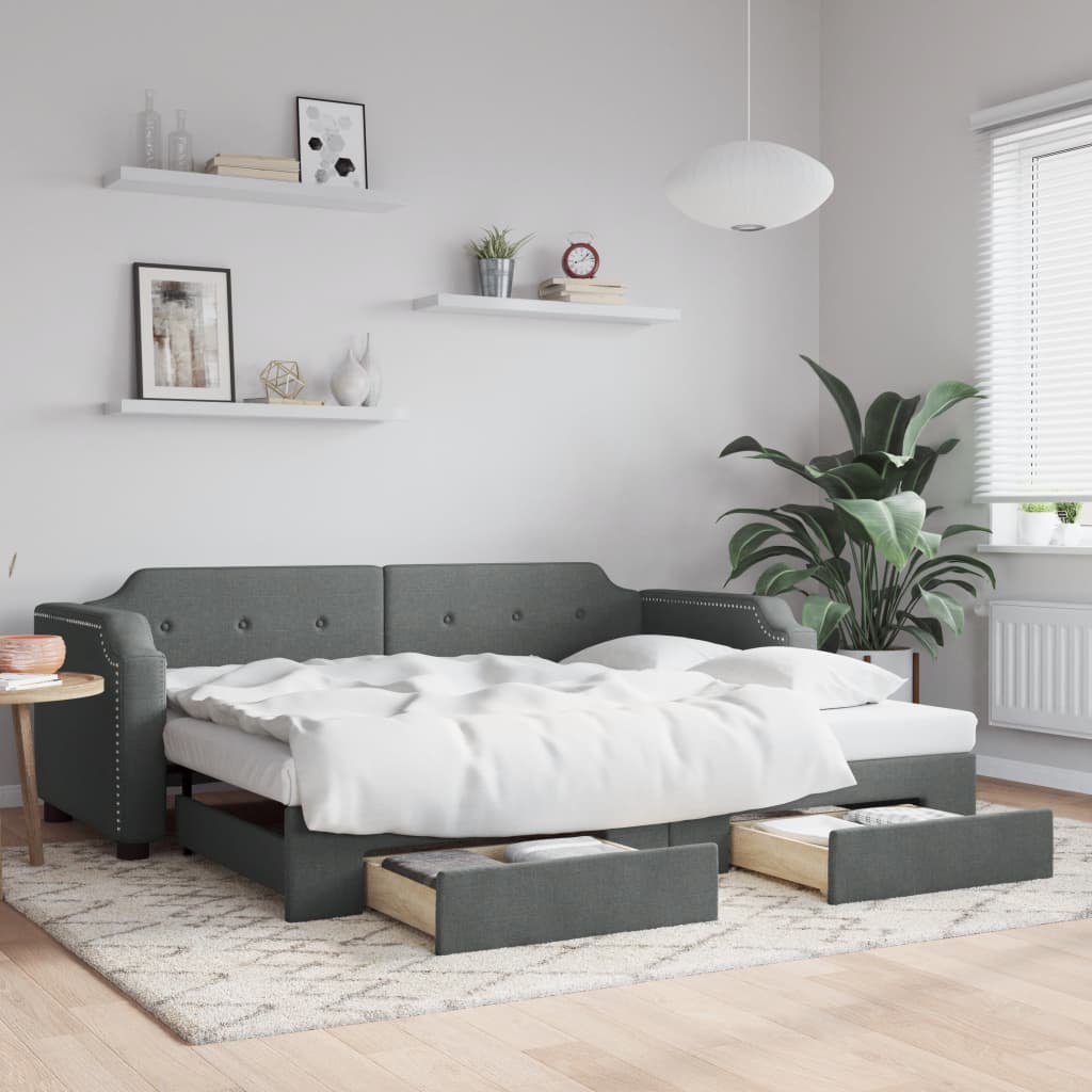 vidaXL Rozkladacia denná posteľ so zásuvkami tmavosivá 90x190 cm látka