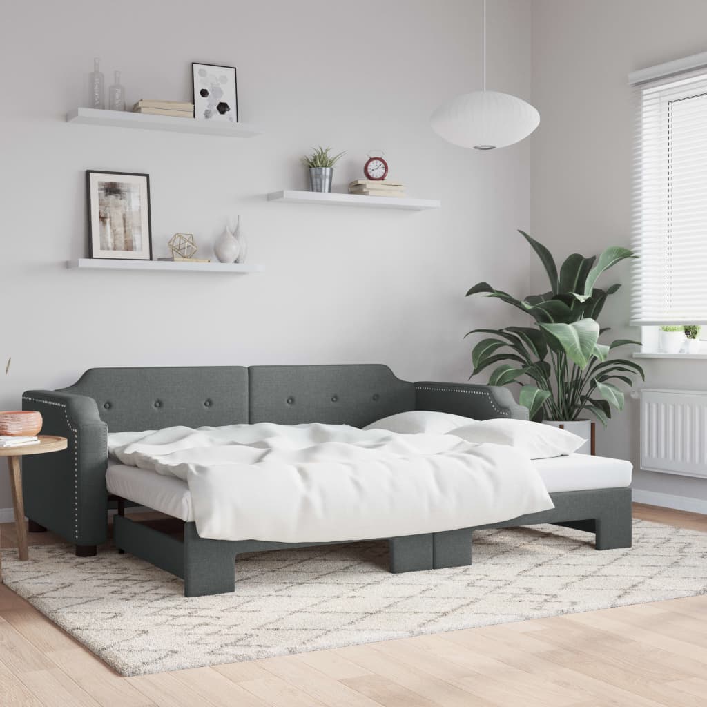 vidaXL Denná posteľ s rozkladacou posteľou tmavosivá 90x190 cm látka