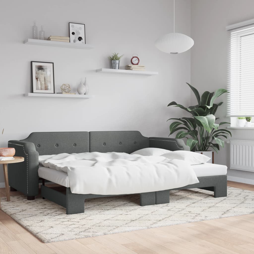 vidaXL Denná posteľ s rozkladacou posteľou tmavosivá 100x200 cm látka