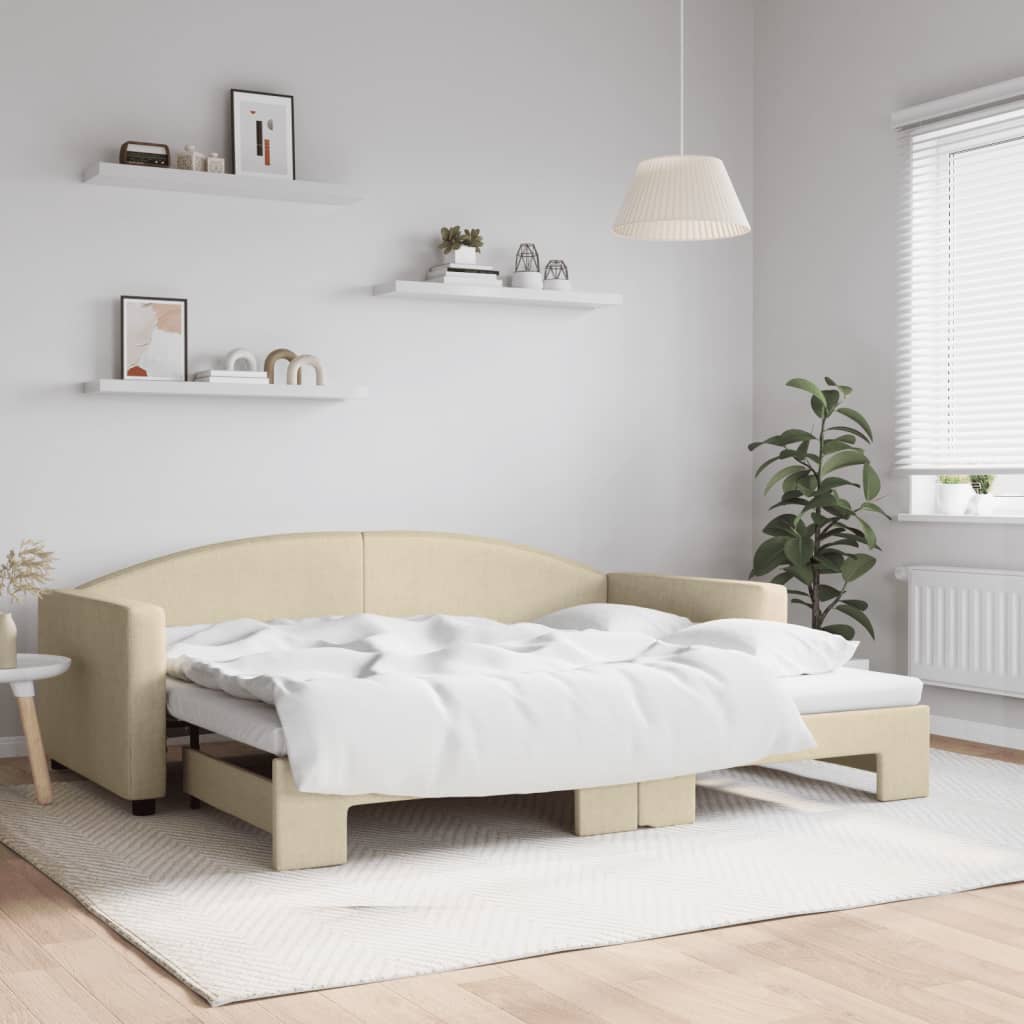 vidaXL Denná posteľ s rozkladacou posteľou krémová 90x200 cm látka