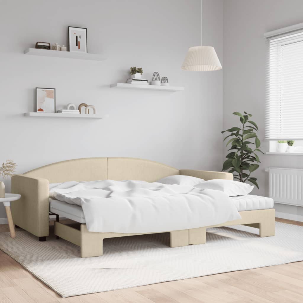 vidaXL Rozkladacia denná posteľ s matracmi krémová 90x200 cm látka