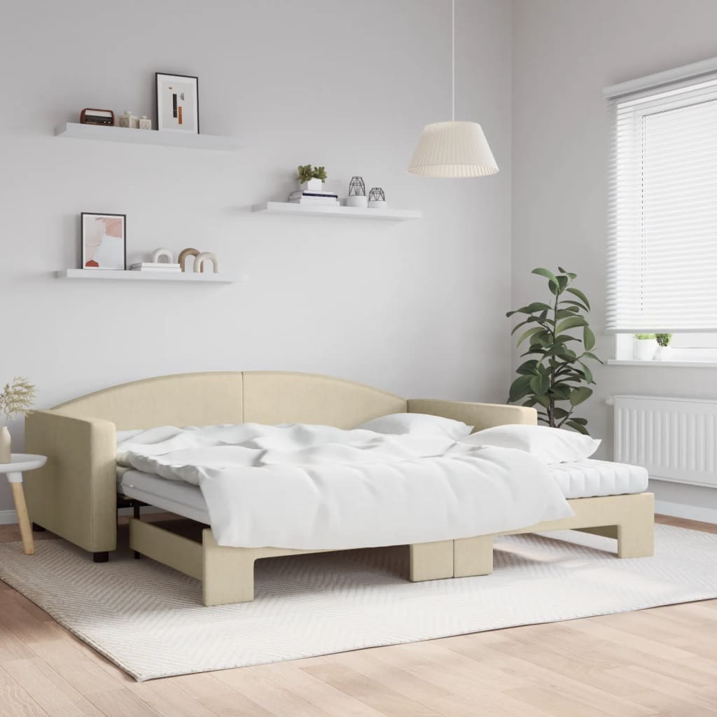 vidaXL Rozkladacia denná posteľ s matracmi krémová 100x200 cm látka