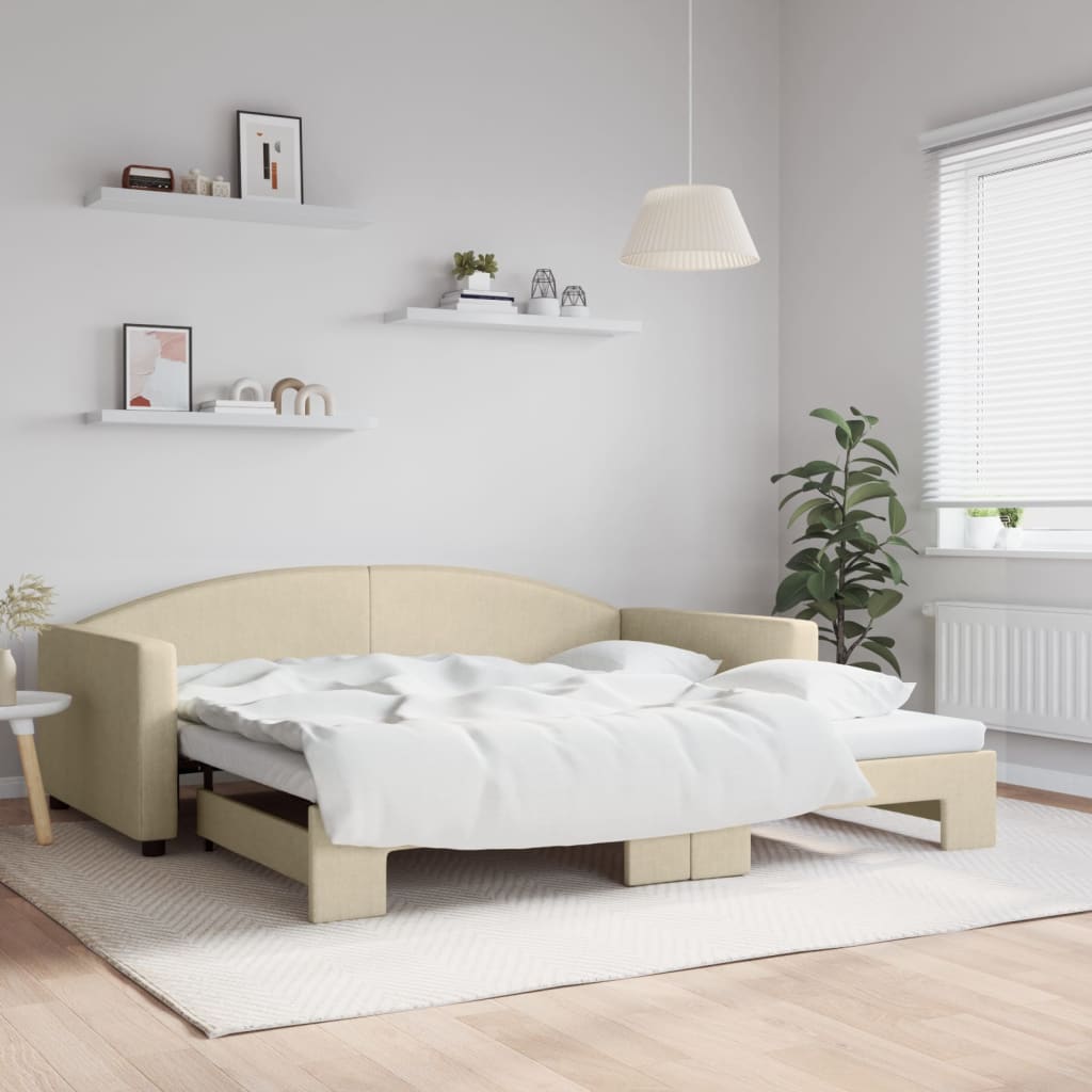 vidaXL Denná posteľ s rozkladacou posteľou krémová 100x200 cm látka