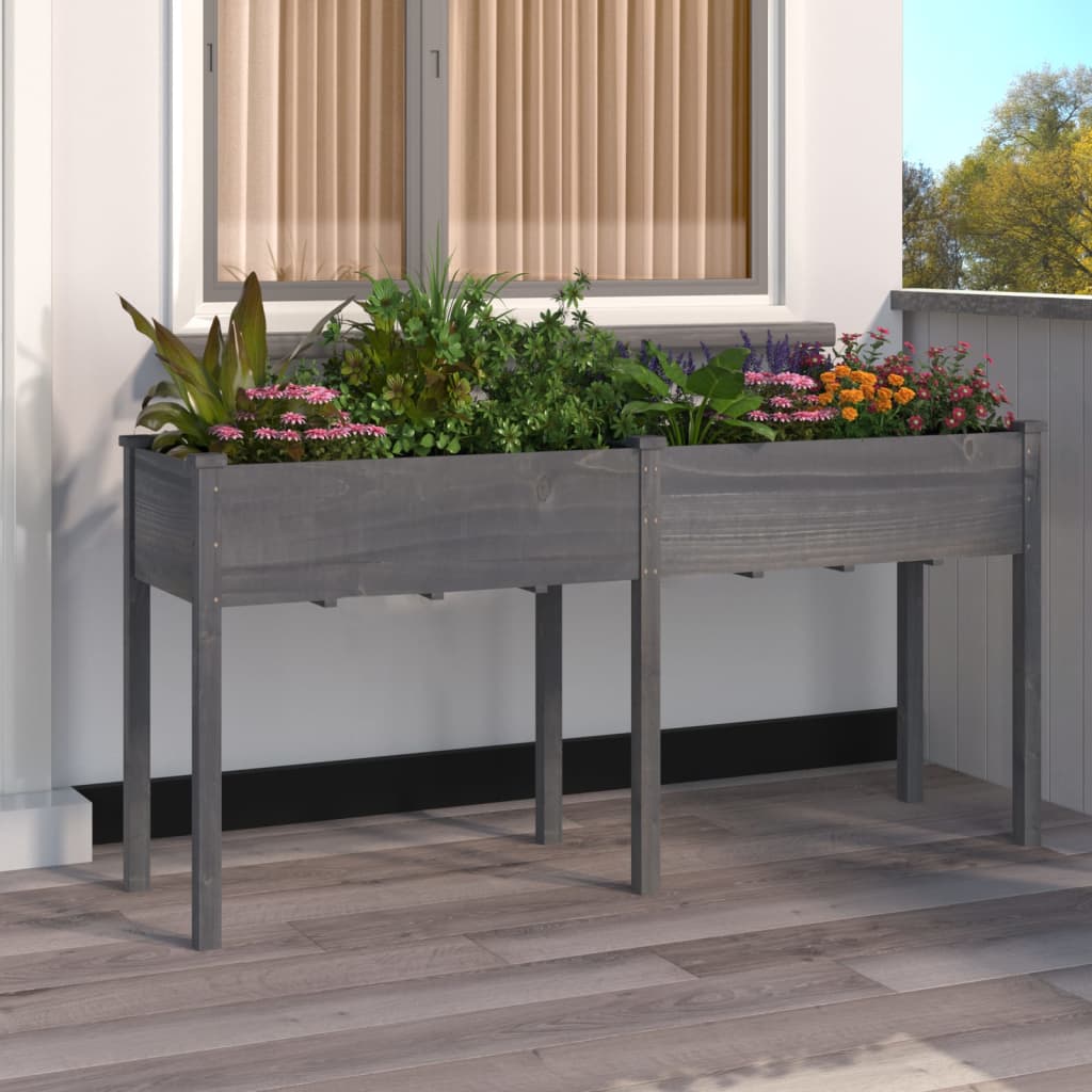 vidaXL Kvetináč s vložkou sivý 161x45x76 cm jedľový masív