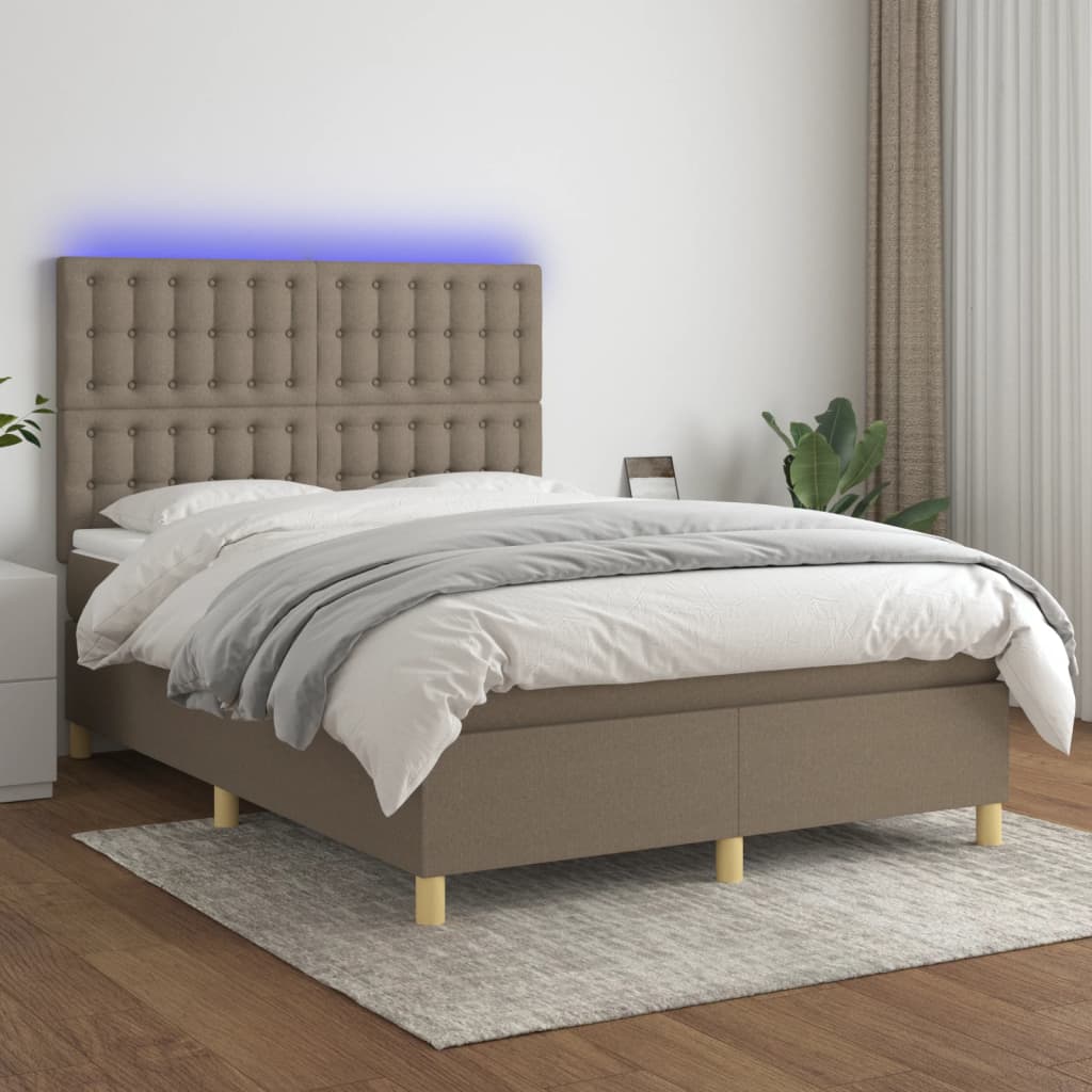 vidaXL Posteľ boxsping s matracom a LED sivohnedá 140x190 cm látka