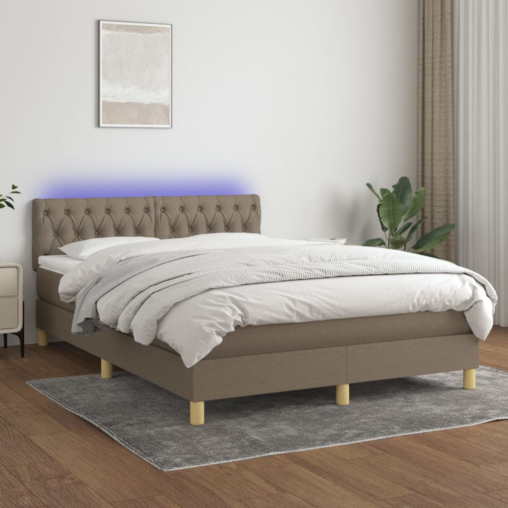 vidaXL Posteľ boxsping s matracom a LED sivohnedá 140x190 cm látka